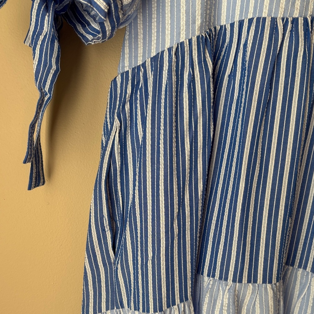 NWT English Factory Blue Striped Tiered Midi Dress Small - Picture 8 of 13